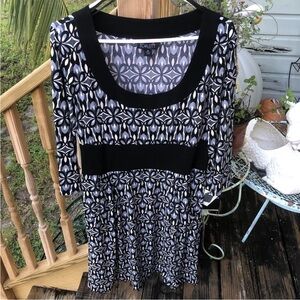 Scarlett Black White Floral Geometric Dress Sz 12 Polyester Stretch Womens NEW